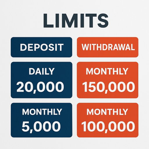 Limits infographic for 666D payments showing daily and monthly PKR deposit and withdrawal caps. The clean layout uses bold labels and color blocks to guide users.